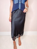 Aurelia Satin Midi Skirt-- Black