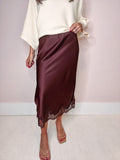 Aurelia Satin Midi Skirt-- Brown