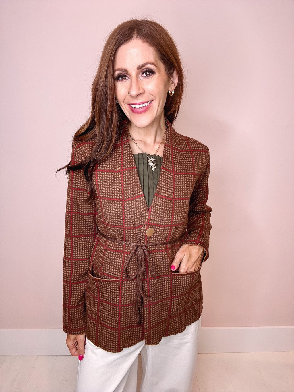 Celeste Plaid Belted Knit Blazer