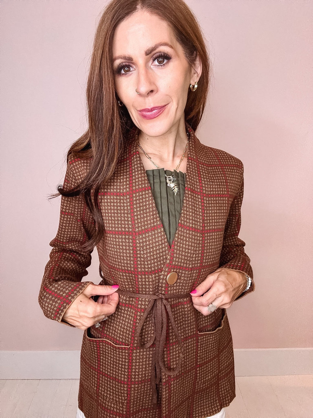 Celeste Plaid Belted Knit Blazer