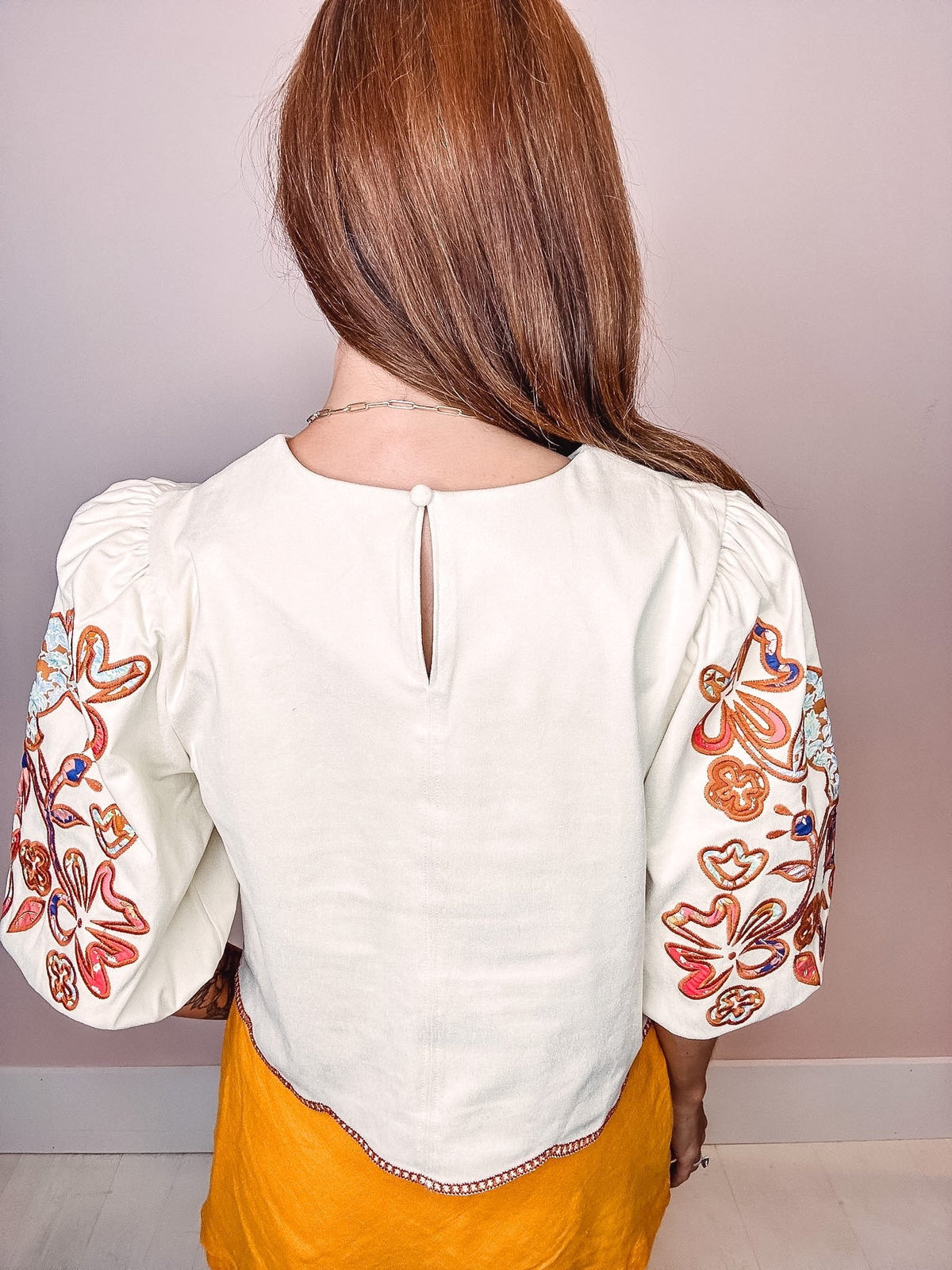 Fall Florals Embroidered Puff Sleeve Top