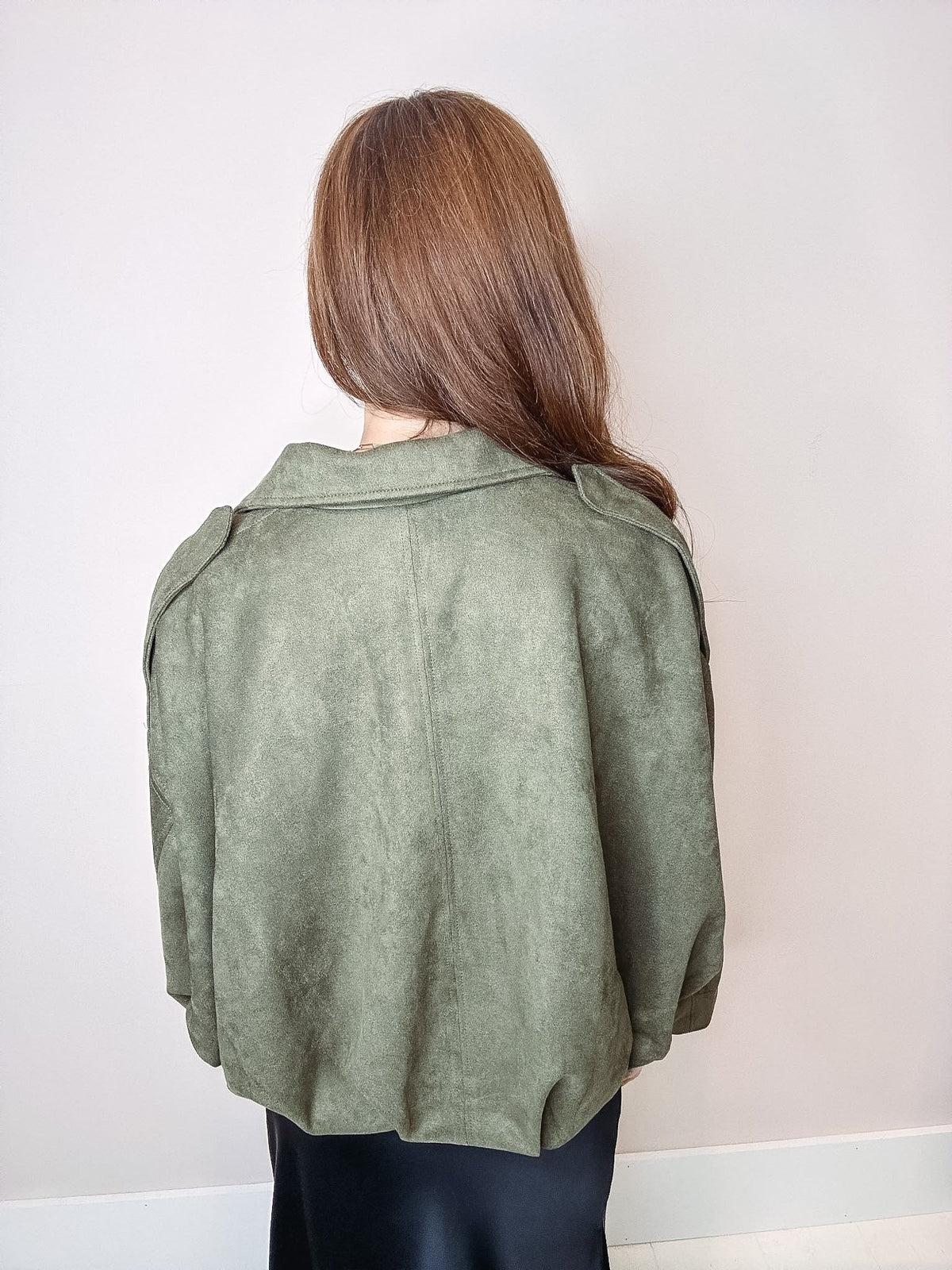 Harlow Faux Suede Zip Up Bubble Hem Jacket