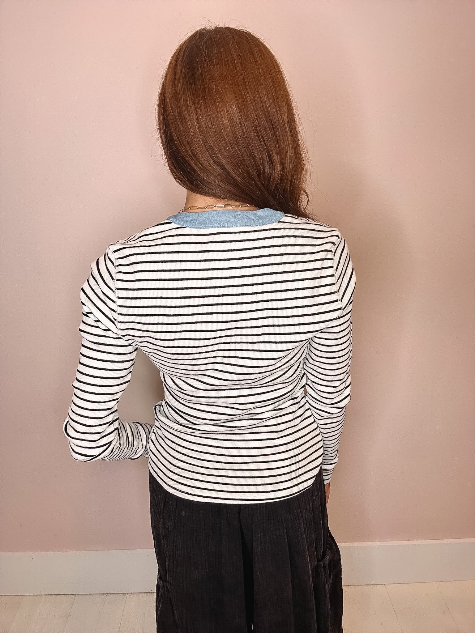 Rowan Stripe Ribbed Henley--Off White