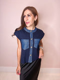 Serena Denim Trim Knit Top